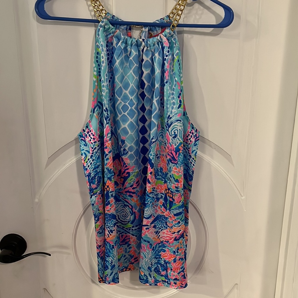 Lilly Pulitzer Isa Halter Multi Hidden Treasure Engineered Woven Top